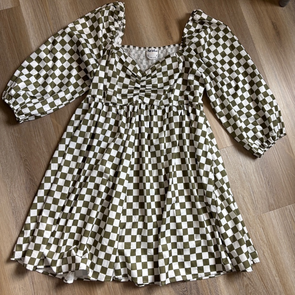 Arula Geen & White Checkered Romper, Size 1X